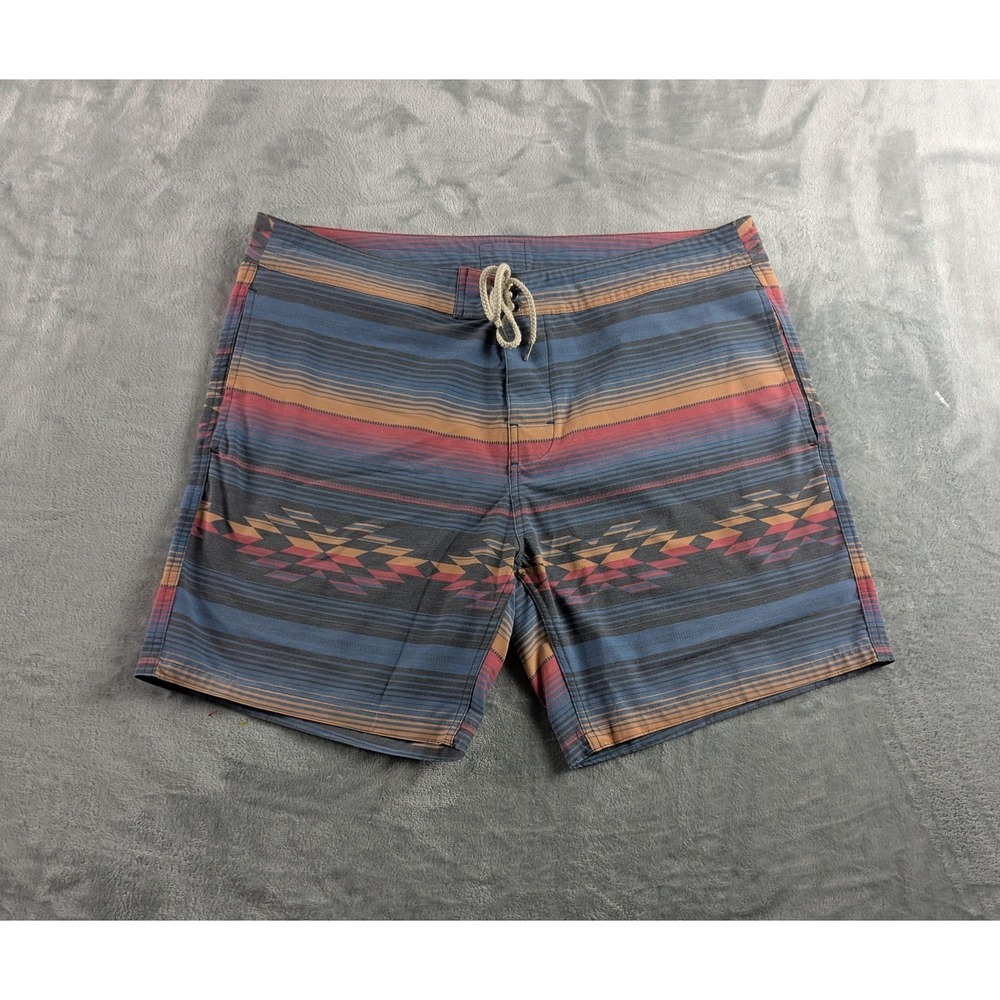 Faherty Board Shorts Mens 38 Multicolor Aztec Striped Swim Zip Pocket Drawstring